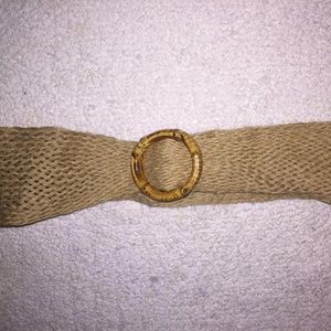 Tan Woven Cloth Belt with Bamboo Like Buckle